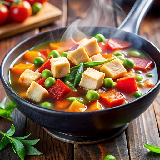 Sup Sayuran Pelangi dengan Tofu Berbumbu